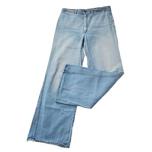 Vintage Male Women's 33" Bell Bottom Jeans Hippie Stripped Pockets LOGO Casual